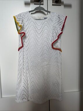MIA White Eyelet Dress with Red, Yellow & Green Trim